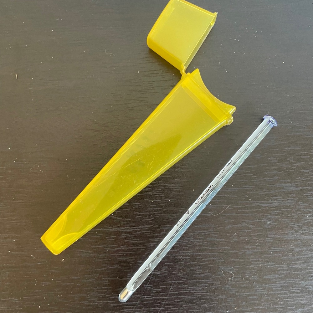 Vintage 1950s Guardian Columbia Oral Thermometer Fahrenheit Glass w/ Yellow Case